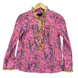 J. Crew Liberty Cotton Poplin Ruffle Blouse Women Size XS